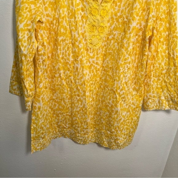 Charter Club Split Neck Tunic Top Yellow White Beaded - Picture 3 of 11